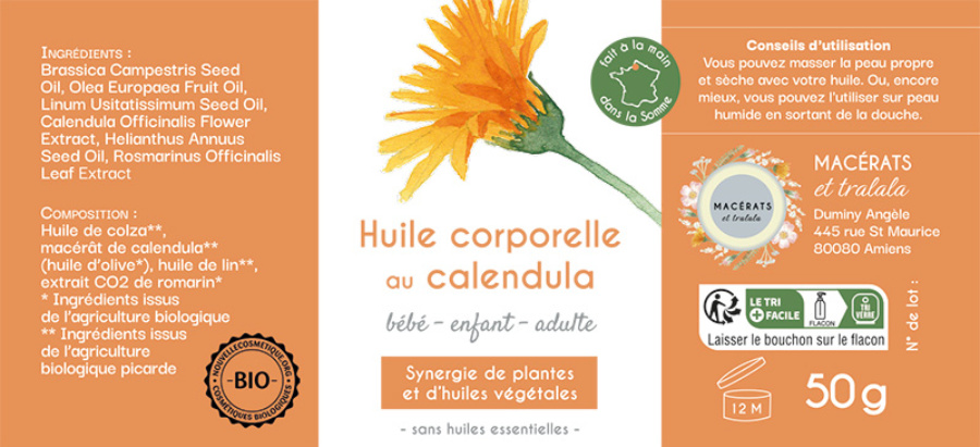 Étiquettes de l'huile au calendula