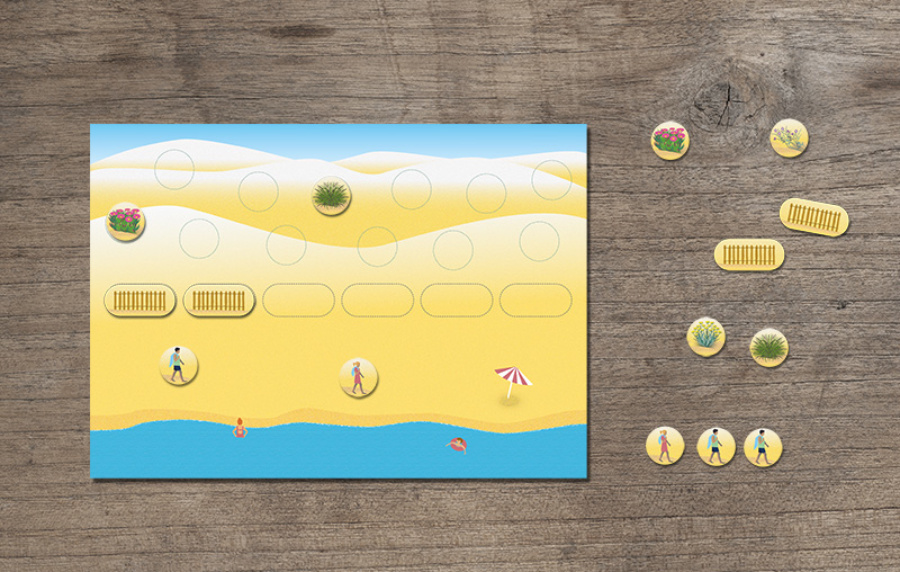 Jeu dunes - plateau et jetons - Aleksandra Delcourt - graphisme écoresponsable